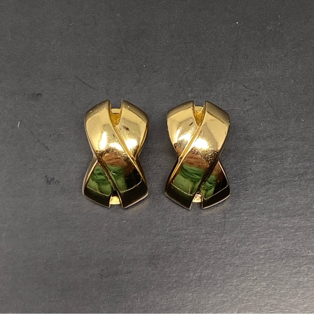 Christian Dior Vintage Gold  Tone X Clip Earrings - Picture 5 of 14